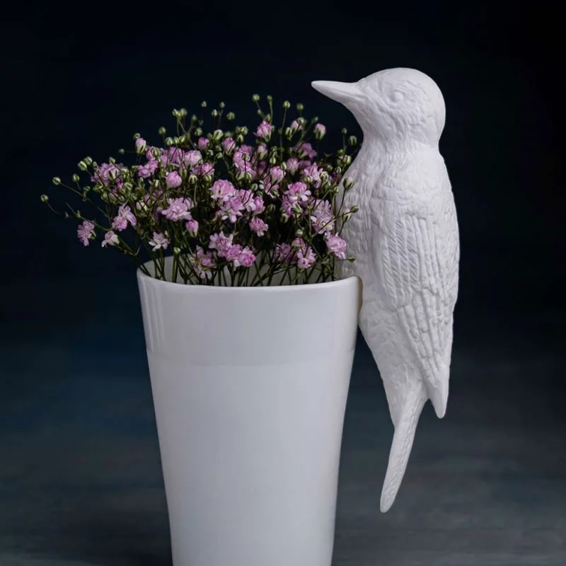 Pájaro SPECHT – objeto decorativo – blanco