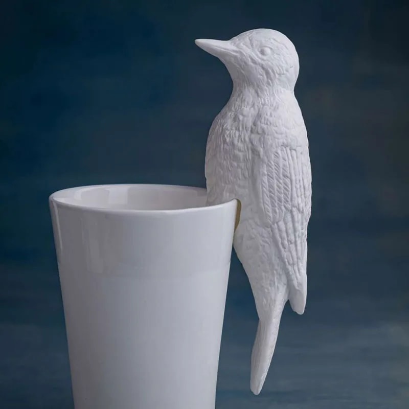 Pájaro SPECHT – objeto decorativo – blanco