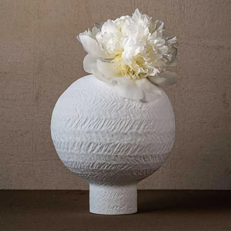 Jarrón redondo ARTA – porcelana bone china, blanco (Ø20.4 x H24 cm)