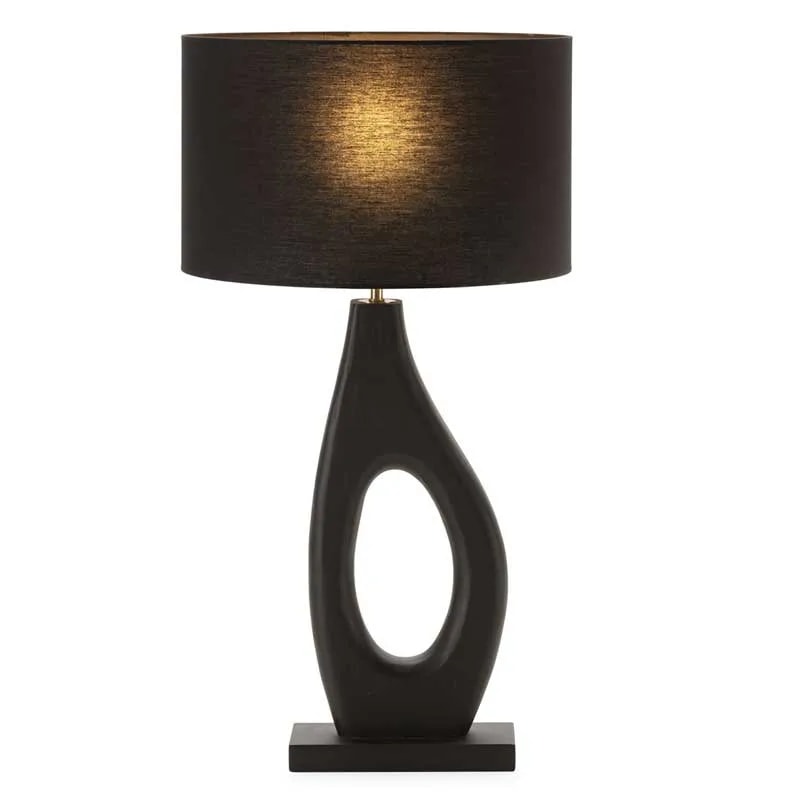Lámpara de Mesa sin Pantalla – Madera de Mango y Metal, Acabado Negro/Dorado