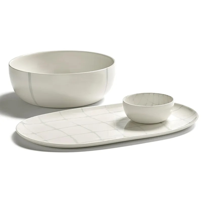 Zuma Salt large bowl grouped with an oval platter and a small dipping bowl