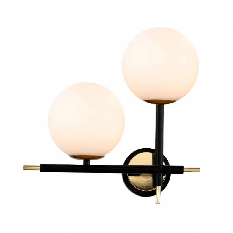 Aplique de pared negro y dorado con dos bolas