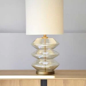 Table lamp amber glass zig zag