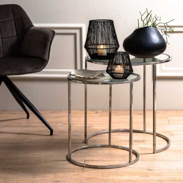 Set of 2 Duarte side table Nickel&Glass