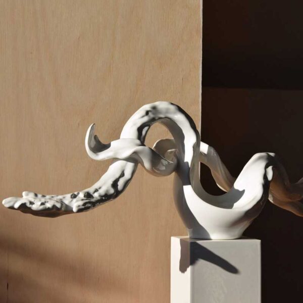 Abstract sculpture ceramic branch white