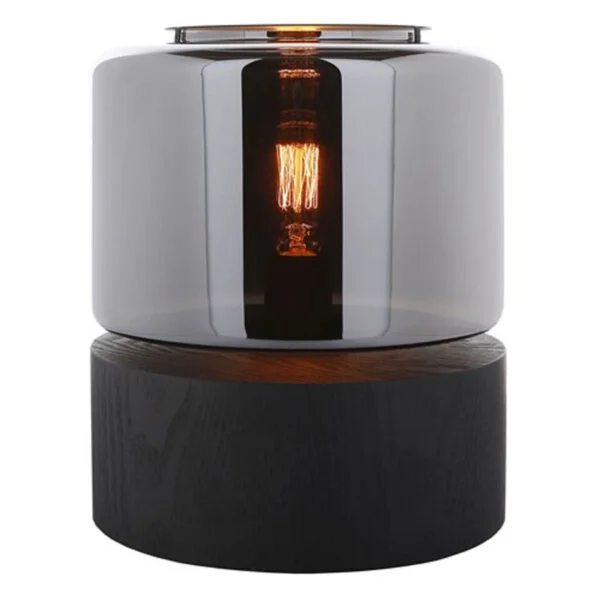 Lámpara de mesa Drum Wood L - Humo metálico/Negro