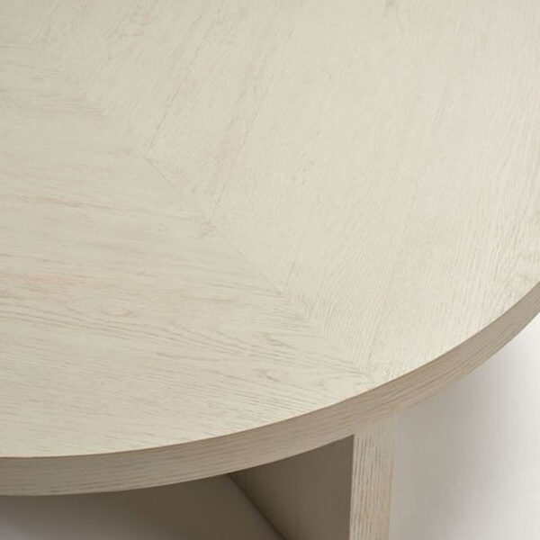 Round oak wood table in greyish white