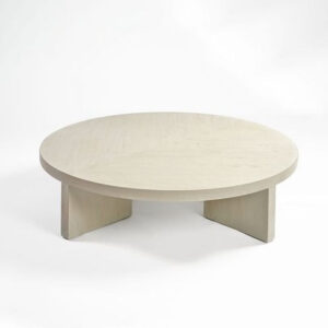 Round oak wood table in greyish white