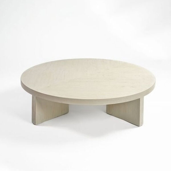 Round oak wood table in greyish white