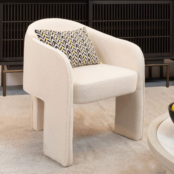 Off-white upholstered dining armchair