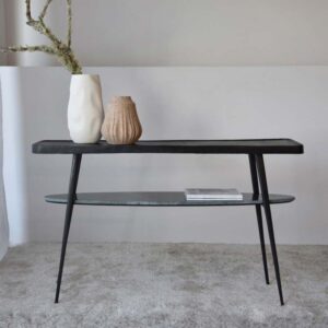 Lena Console: Black Metal and Green Marble with Timeless Elegance