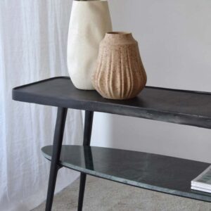 Lena Console: Black Metal and Green Marble with Timeless Elegance