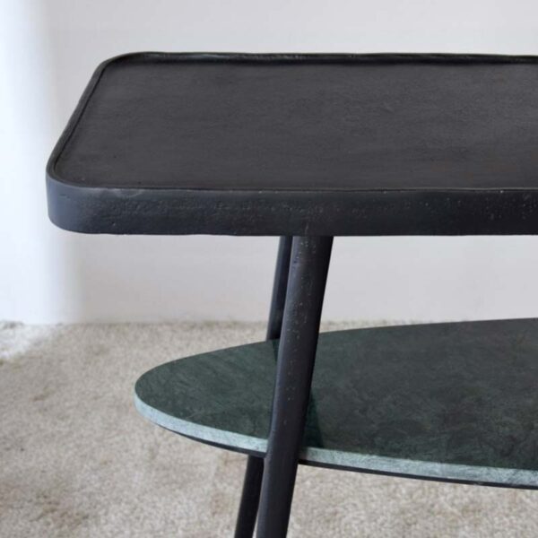 Lena Console: Black Metal and Green Marble with Timeless Elegance