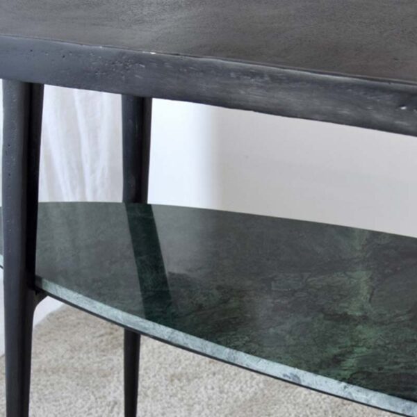 Lena Console: Black Metal and Green Marble with Timeless Elegance