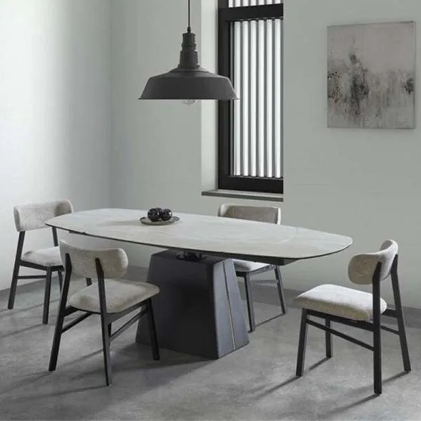 PICO Extension Table 140/220: Ceramic Elegance with Black Metal Legs