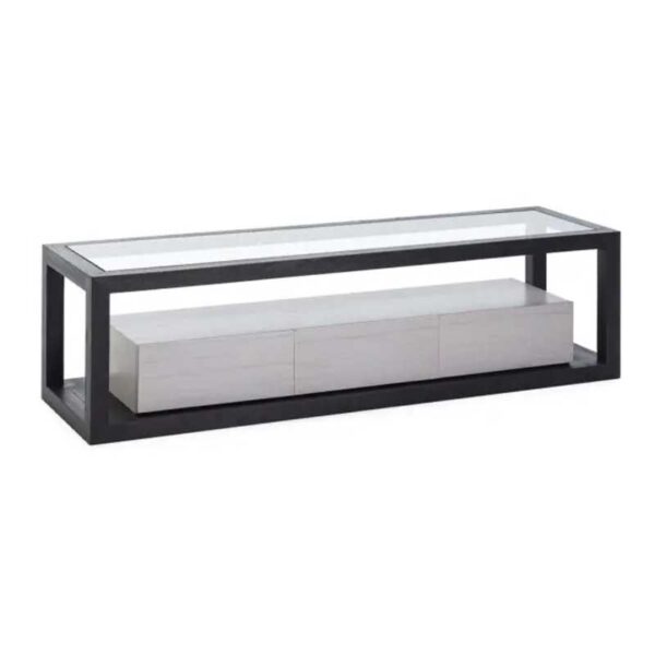 TV Stand with Grey Patina Black/Natural Cedar Wood Glass, 160 Cm