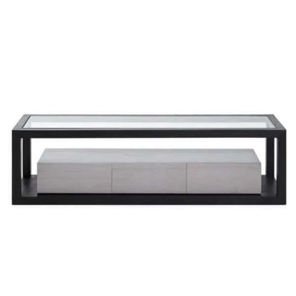 Mueble TV Cristal Madera de Cedro Negro/Natural con Pátina Gris, 160 Cm