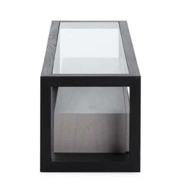 Mueble TV Cristal Madera de Cedro Negro/Natural con Pátina Gris, 160 Cm