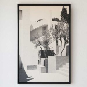 Photograph on Linen The Patio N2 – Black & White Architectural Art (100x5.3x150 cm)