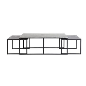 Mesa de Centro KUMALU Set de 3 – Acabado Plata Antigua (120x60x45 cm)