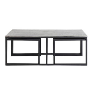 Mesa de Centro KUMALU Set de 3 – Acabado Plata Antigua (120x60x45 cm)