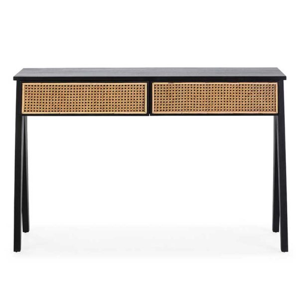 Console 120x40x80 cedar wood/rattan black/natural