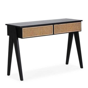 Console 120x40x80 cedar wood/rattan black/natural