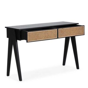 Console 120x40x80 cedar wood/rattan black/natural