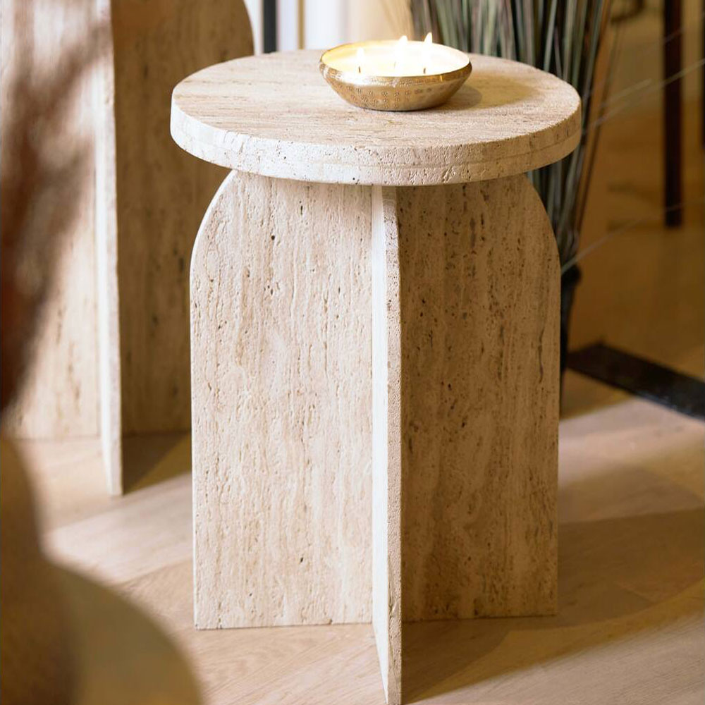 OTINIA Side Table – Ø41 x 56 cm – Travertine Sand